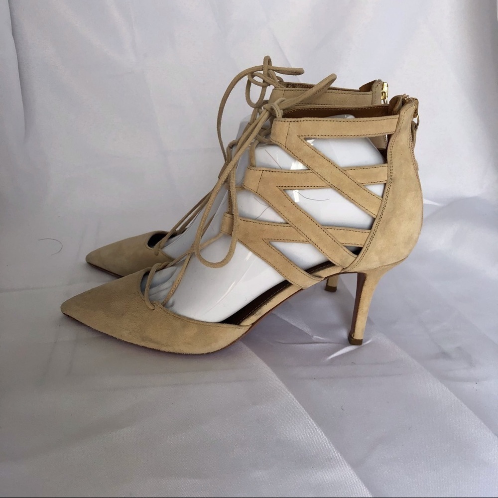 Aquazzura Beige Suede Belgravia Sandals High Heel Size 7.5